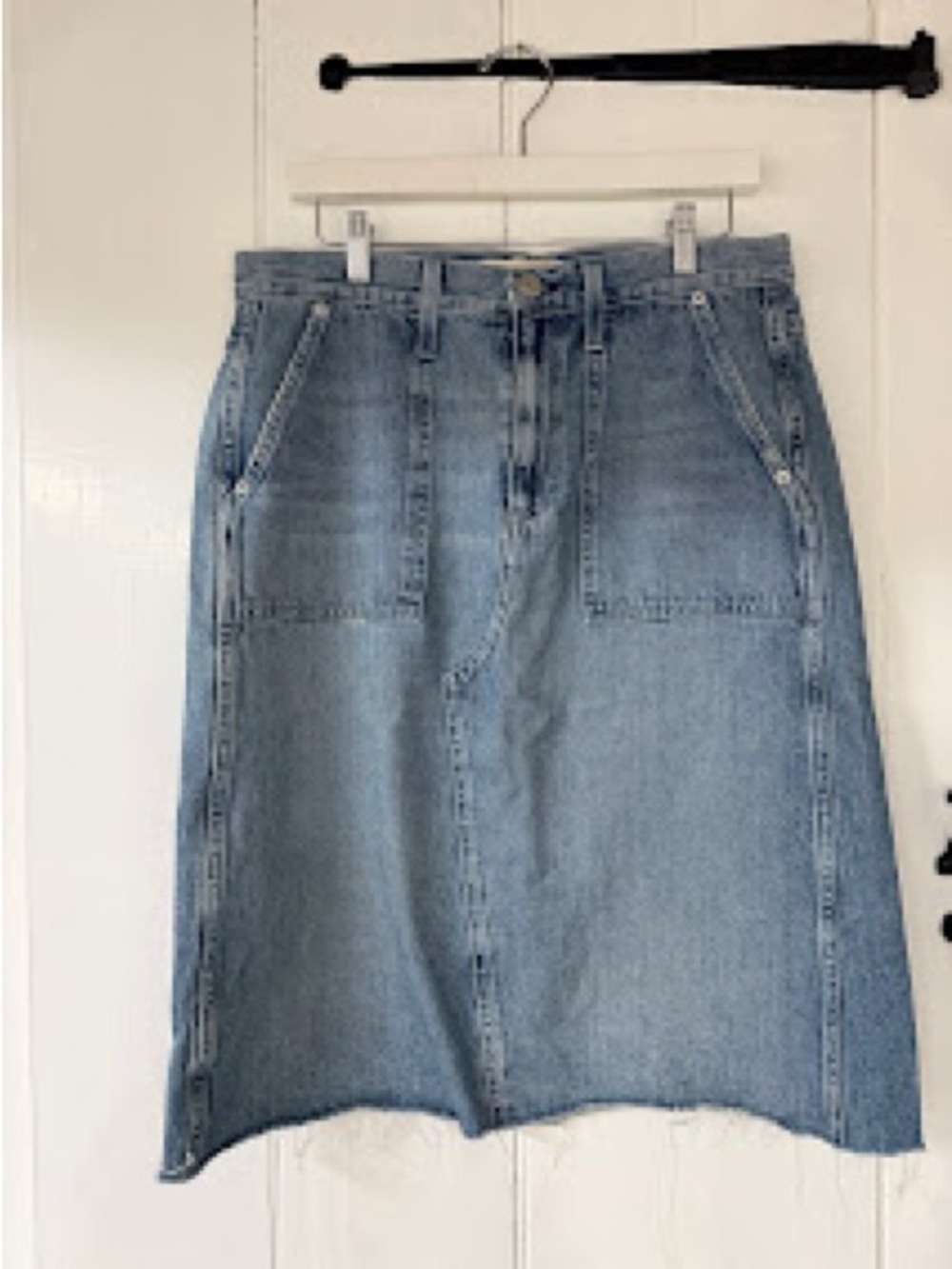 AMO Welder Denim Midi Skirt in Woodland (Evereve)